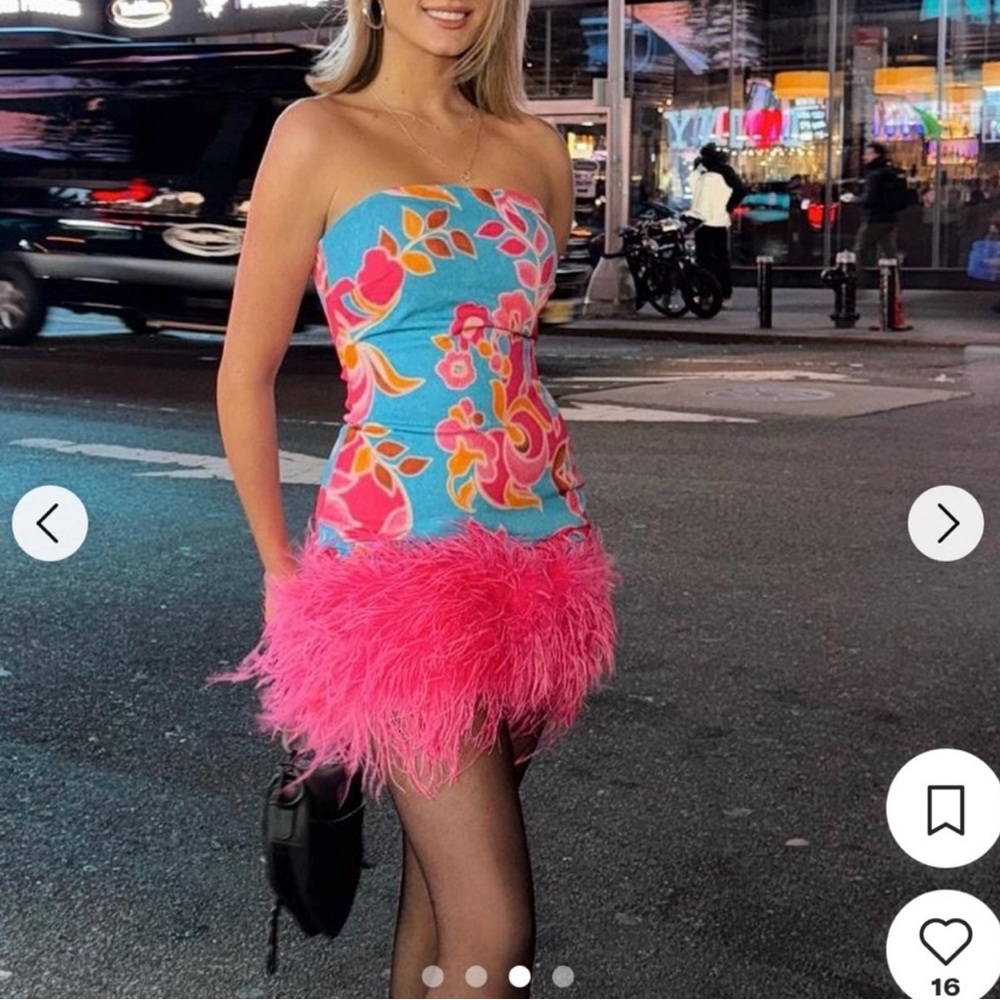 New mini dress Nadine merabi libbie pink floral strapless